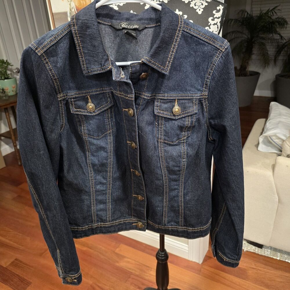 Dark Denim Jean Jacket Women’s M Baccini Chic Stretch Stylish Western